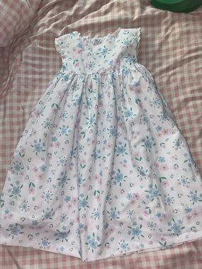 Girls' Floral White Dress with Pink & Blue Blooms